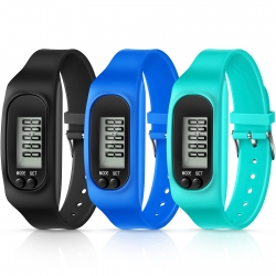 Silicone Fitness Tracker Watch 3 Pcs Walking Running Pedometer Calorie Burning and Step Counting Bracelet Steps Pedometer Watch for Walking Men Women Kids (Mint Green, Sky Blue, Black)